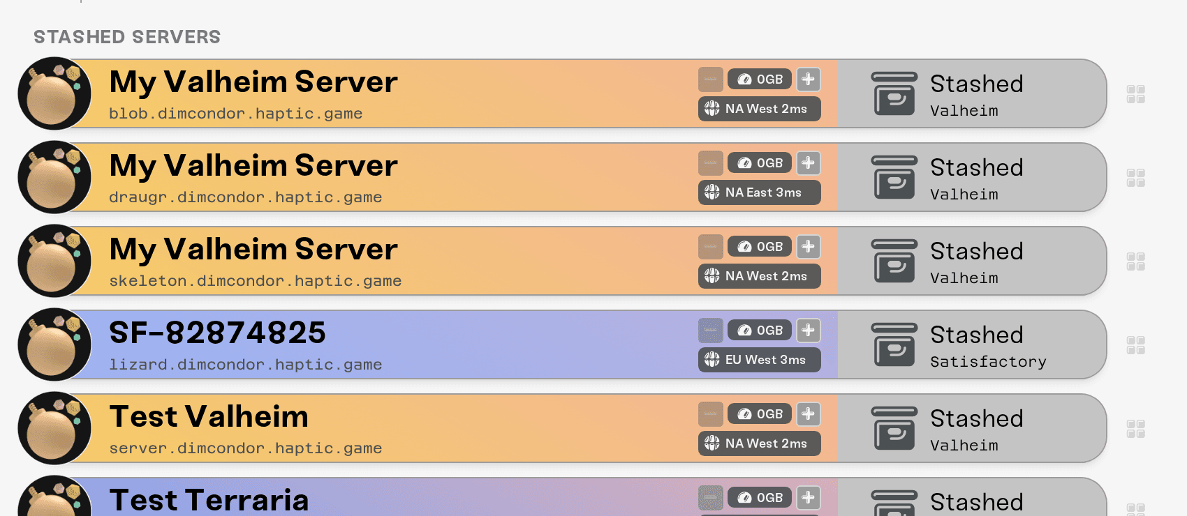 The Stashed Servers section of the Manage view on My Servers The Stashed Servers section of the Manage view on My Servers