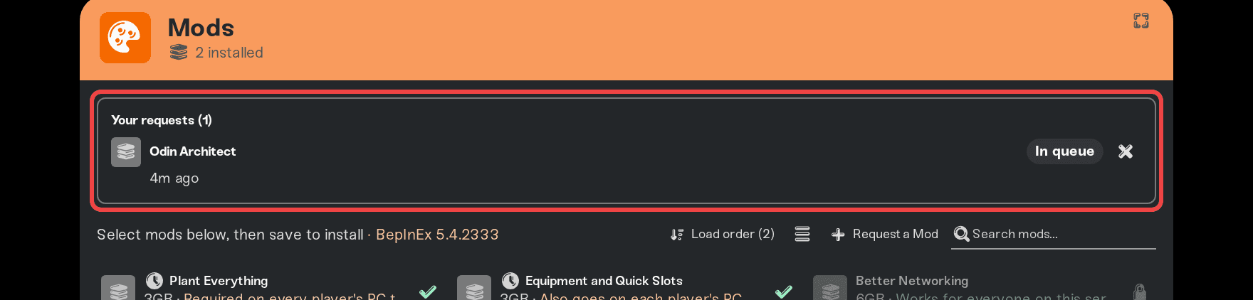 The Your requests list with a request In queue The Your requests list with a request In queue