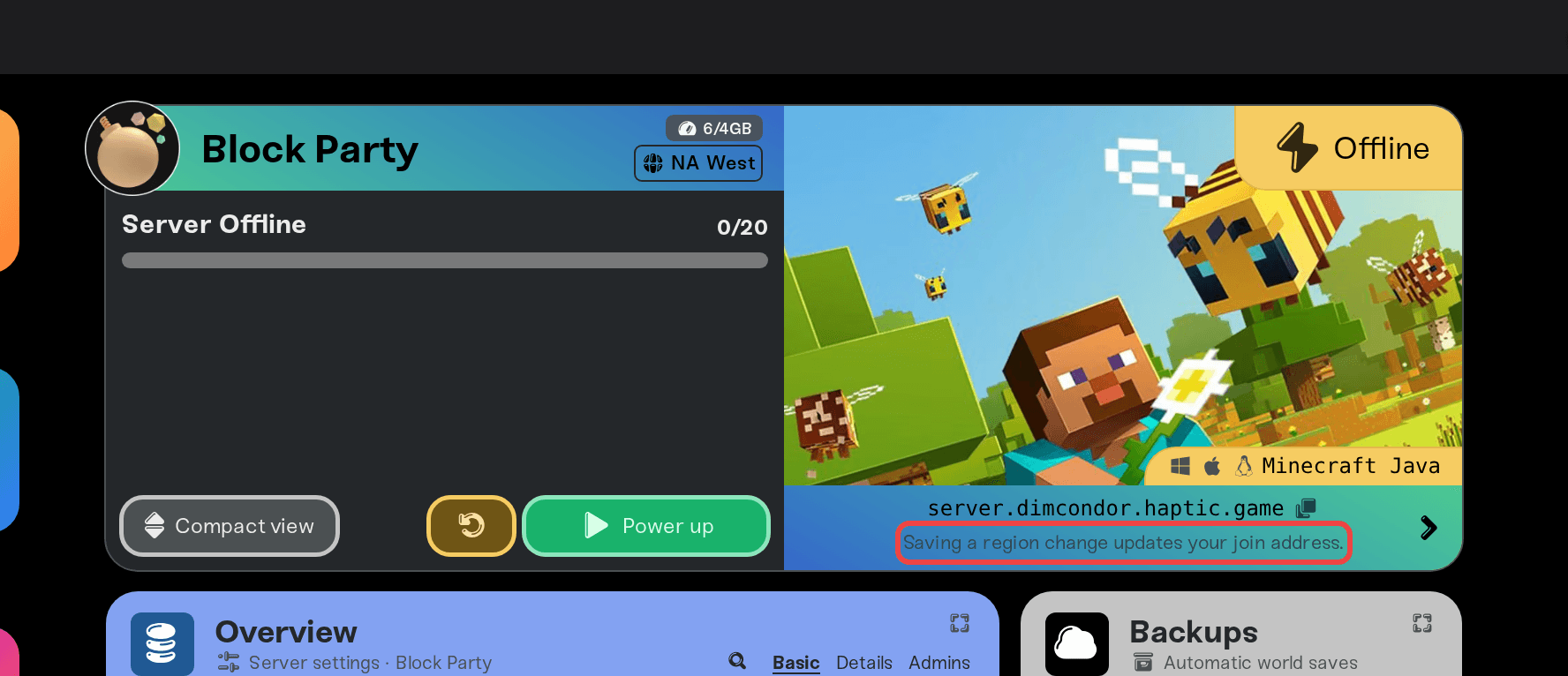 The join address note that appears after picking a new region The join address note that appears after picking a new region