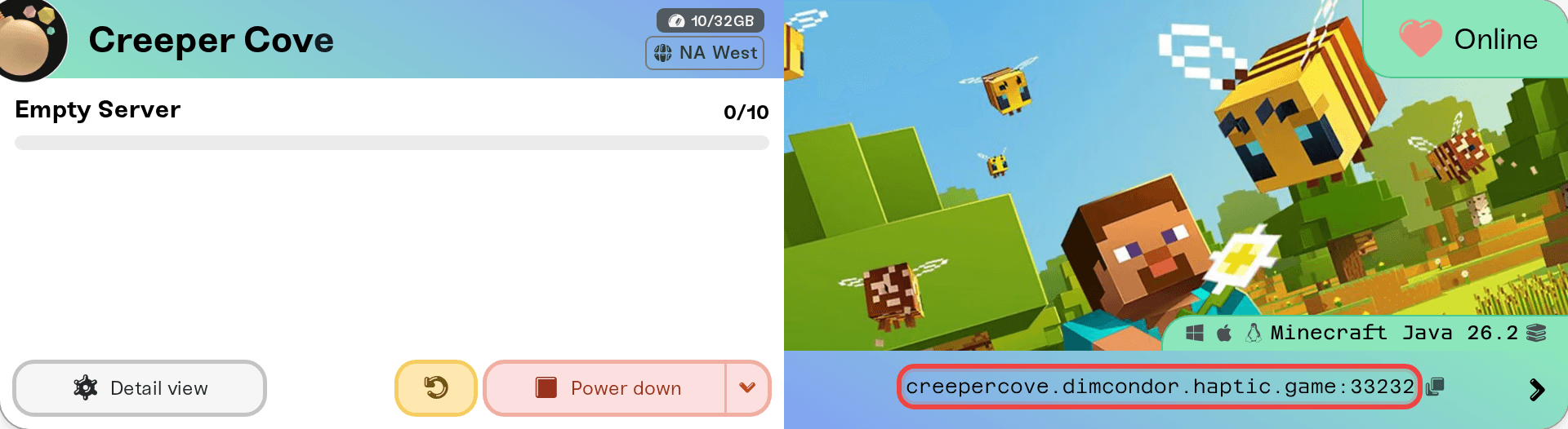 A server card with its haptic.game address highlighted A server card with its haptic.game address highlighted