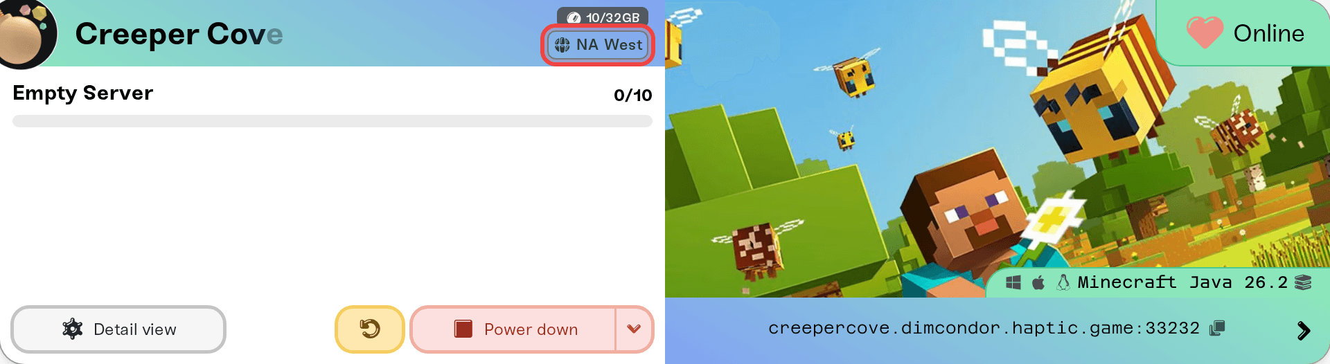 Region chip on the server card with the city and ping tooltip Region chip on the server card with the city and ping tooltip