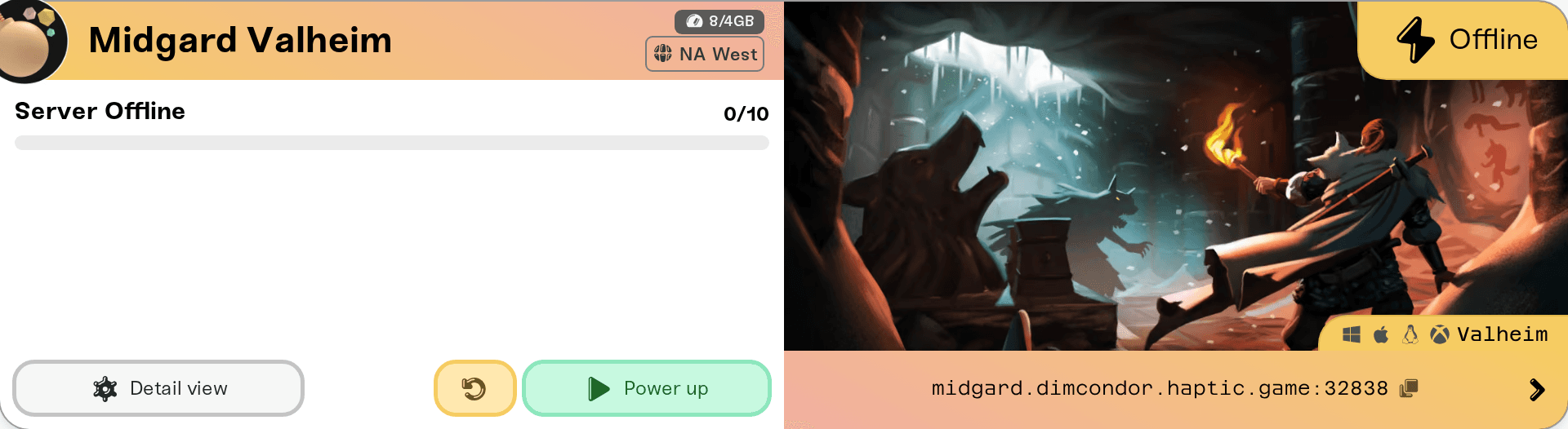Restart button on the server card