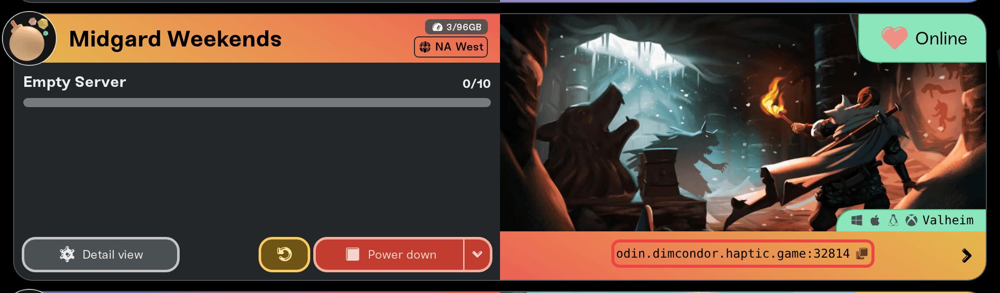 A server card with its haptic.game address highlighted A server card with its haptic.game address highlighted
