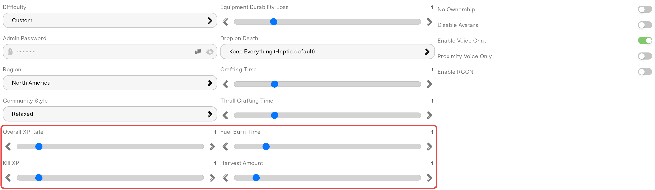Custom difficulty revealing the XP and harvest multipliers Custom difficulty revealing the XP and harvest multipliers