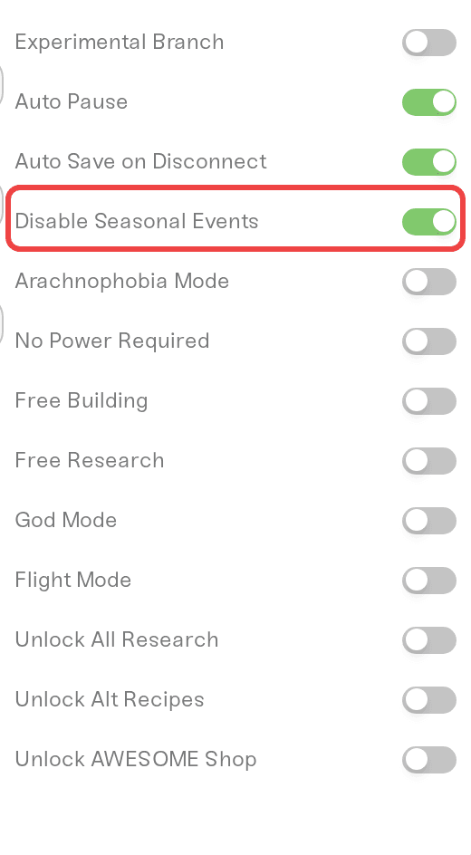 The Disable Seasonal Events checkbox in the Details tab The Disable Seasonal Events checkbox in the Details tab