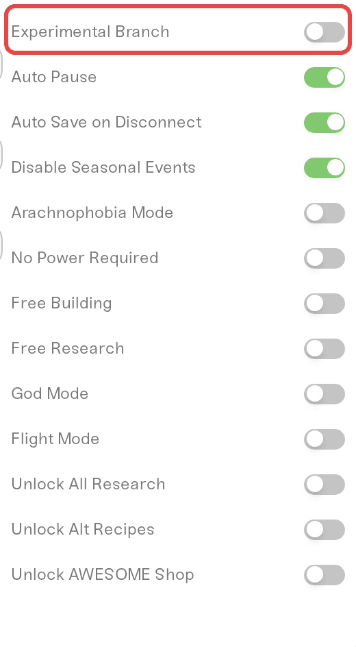 The Experimental Branch checkbox in the Details tab