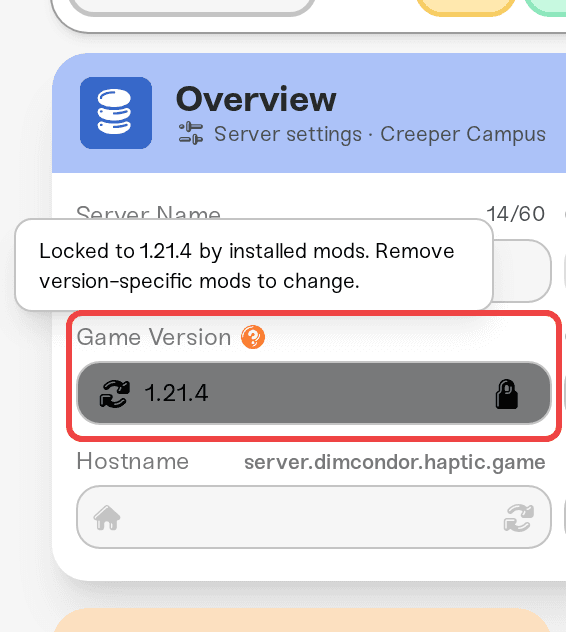 Game Version dropdown disabled with the mod lock tooltip Game Version dropdown disabled with the mod lock tooltip
