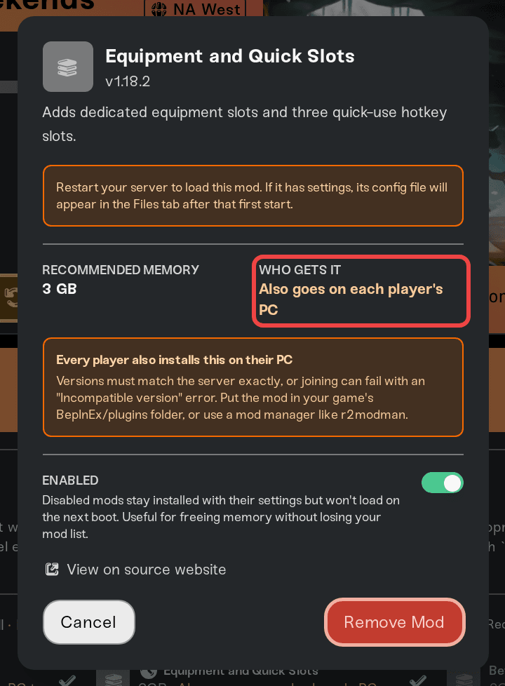 Who Gets It stat in the mod detail panel Who Gets It stat in the mod detail panel
