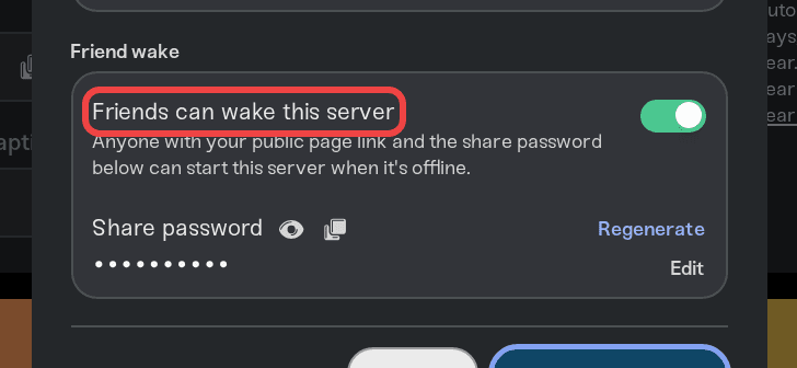 The Friends can wake this server toggle in the Friend wake section The Friends can wake this server toggle in the Friend wake section