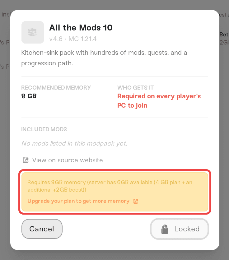 Modpack locked behind its memory requirement Modpack locked behind its memory requirement