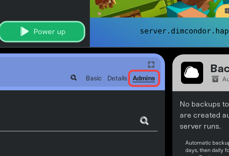 The Admins tab on the Overview card The Admins tab on the Overview card