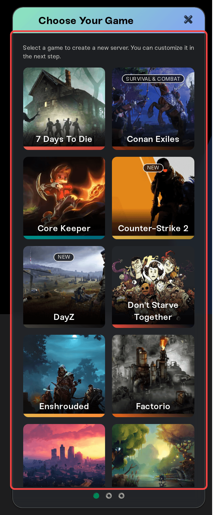 The Choose Your Game panel listing every game Haptic hosts