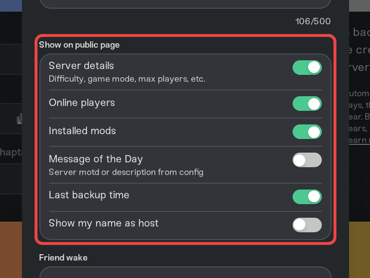 The Show on public page toggle group in Public Page Settings The Show on public page toggle group in Public Page Settings