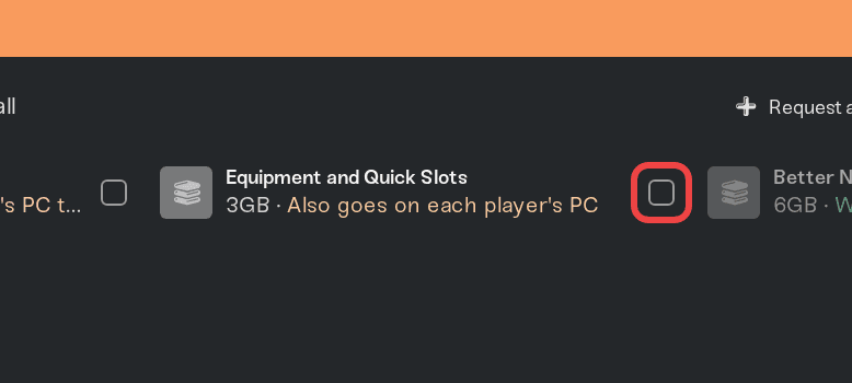 A mod row with its install checkbox highlighted A mod row with its install checkbox highlighted