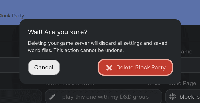 The Wait! Are you sure? confirmation dialog with Cancel and Delete buttons The Wait! Are you sure? confirmation dialog with Cancel and Delete buttons