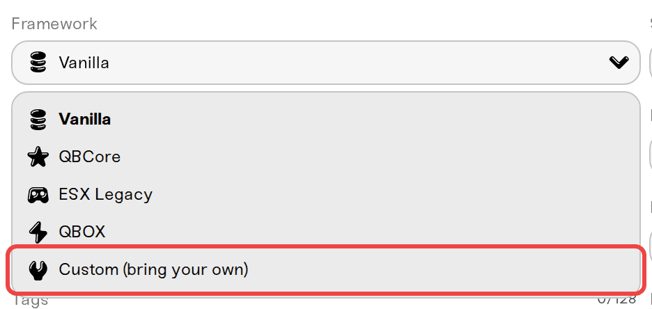 The Framework setting open on Custom (bring your own) The Framework setting open on Custom (bring your own)