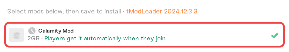 Mod card showing the Players get it automatically when they join label Mod card showing the Players get it automatically when they join label